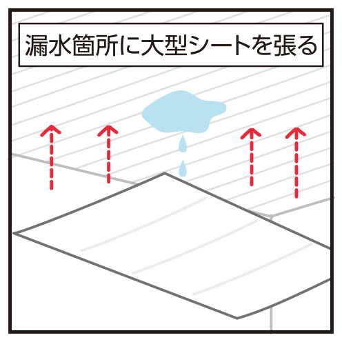 1. 漏水箇所に大型シートを張る