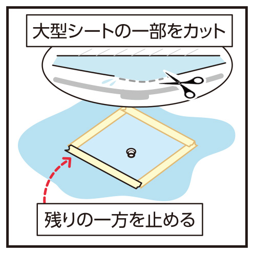 4. 大型シートの一部をカット・残りの一方を止める